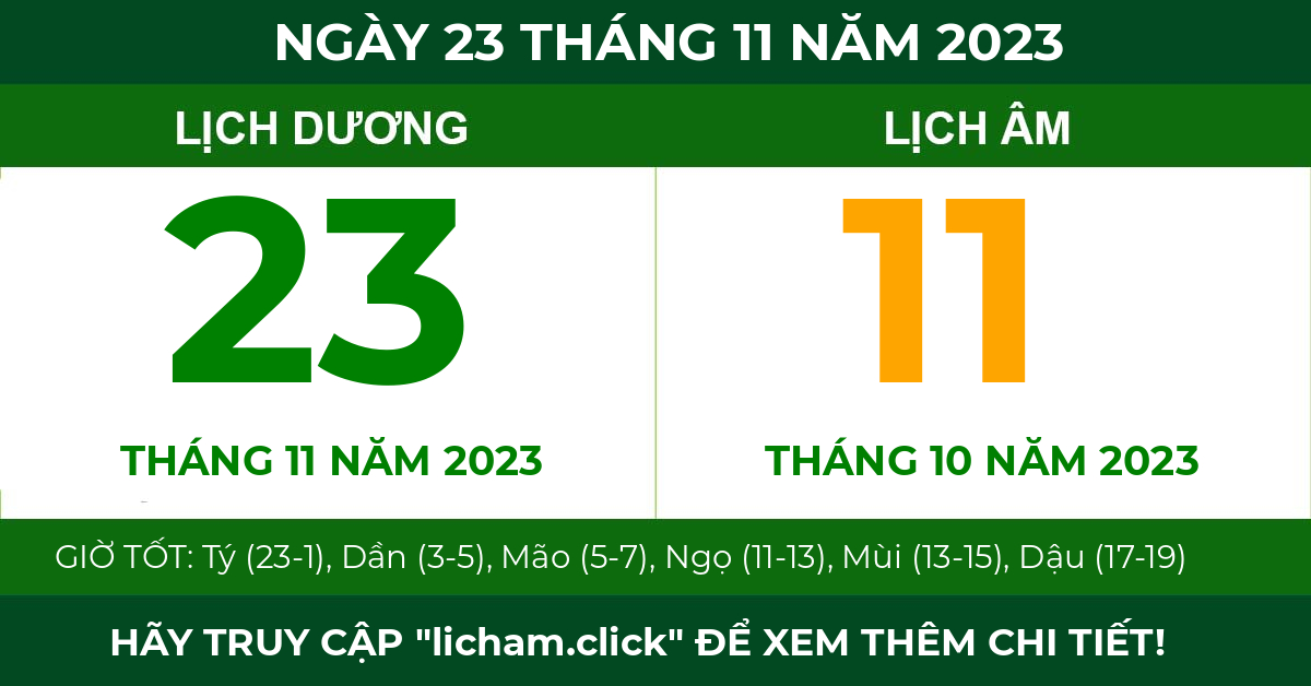 lịch âm ngày 23 tháng 11 năm 2023