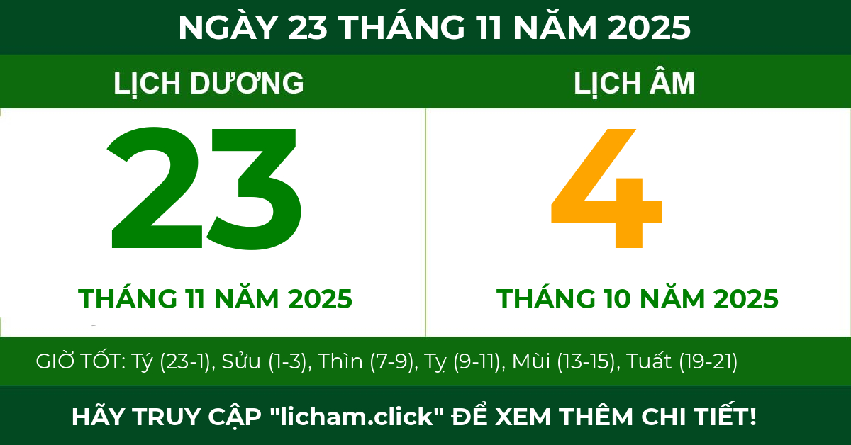 lịch âm ngày 23 tháng 11 năm 2025