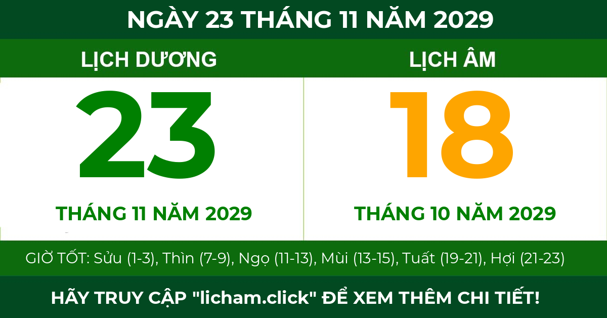 lịch âm ngày 23 tháng 11 năm 2029