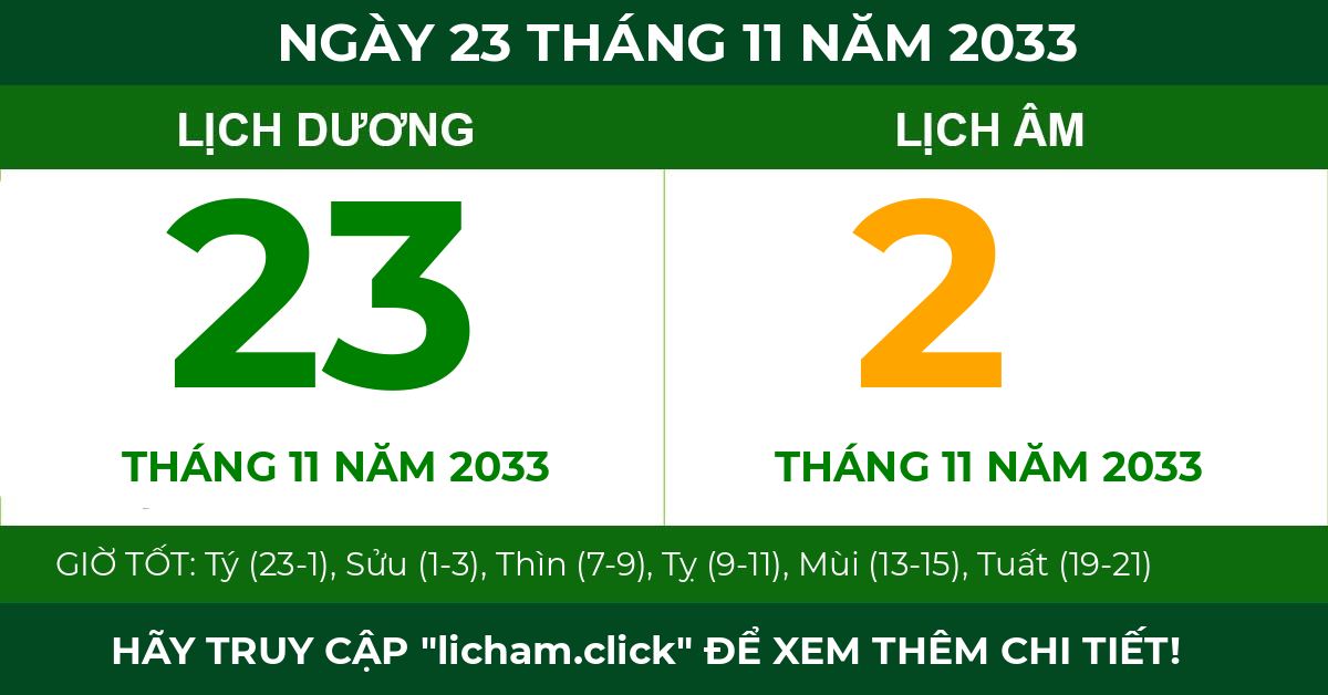 lịch âm ngày 23 tháng 11 năm 2033