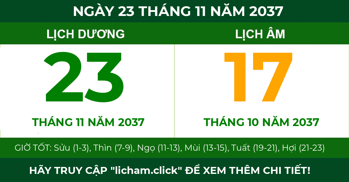 lịch âm ngày 23 tháng 11 năm 2037