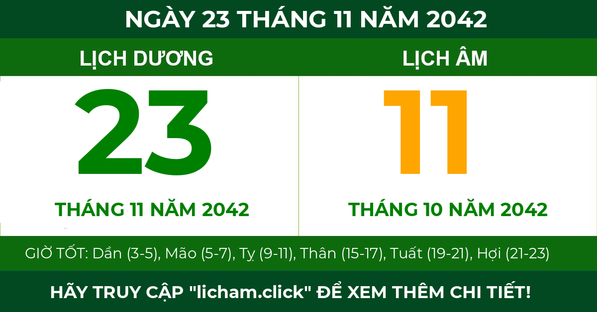 lịch âm ngày 23 tháng 11 năm 2042