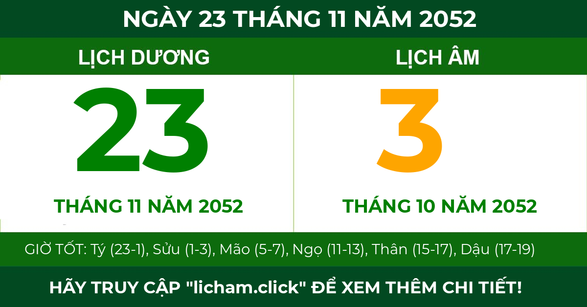 lịch âm ngày 23 tháng 11 năm 2052