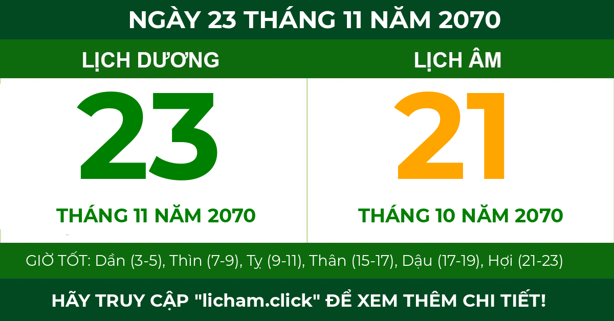 lịch âm ngày 23 tháng 11 năm 2070