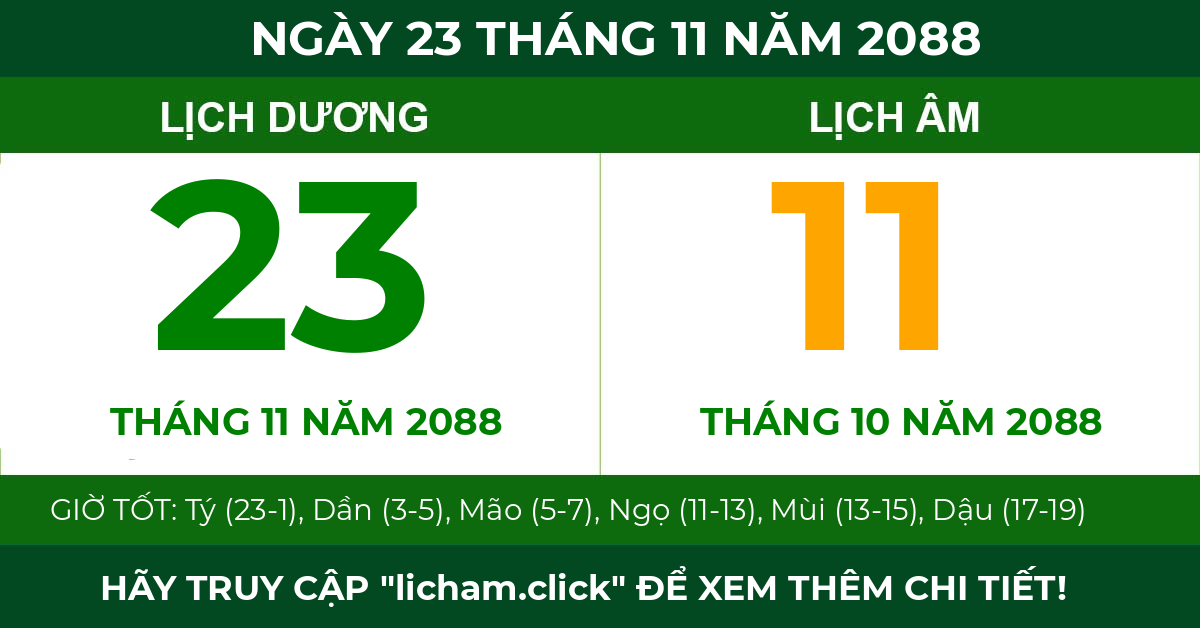 lịch âm ngày 23 tháng 11 năm 2088