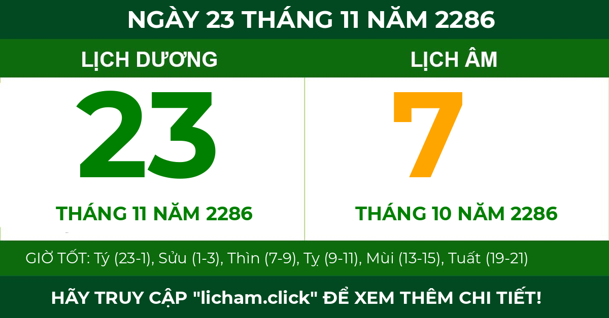 lịch âm ngày 23 tháng 11 năm 2286