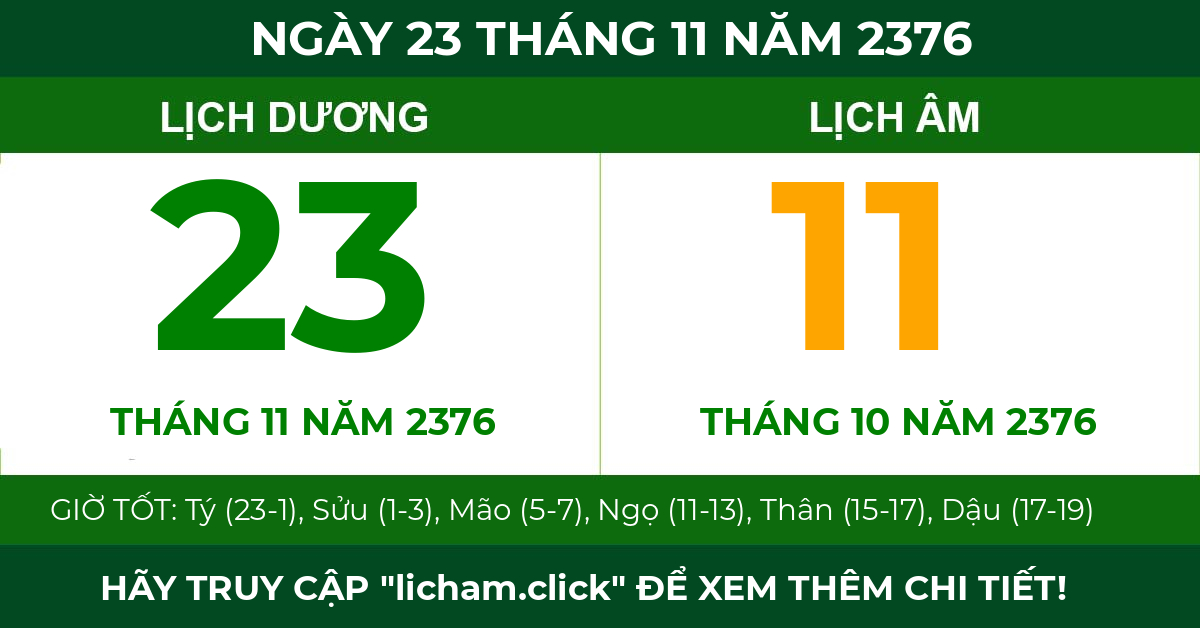 lịch âm ngày 23 tháng 11 năm 2376