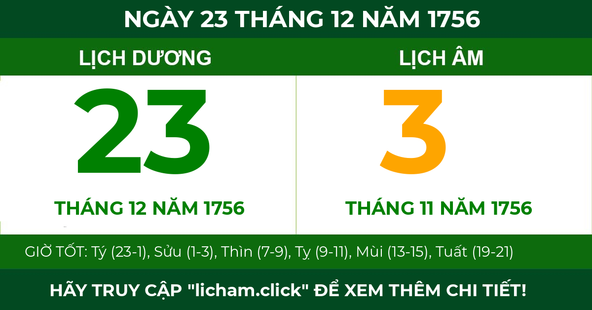 lịch âm ngày 23 tháng 12 năm 1756
