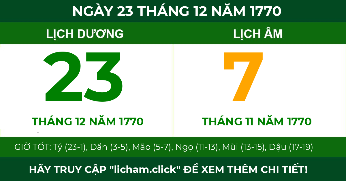 lịch âm ngày 23 tháng 12 năm 1770