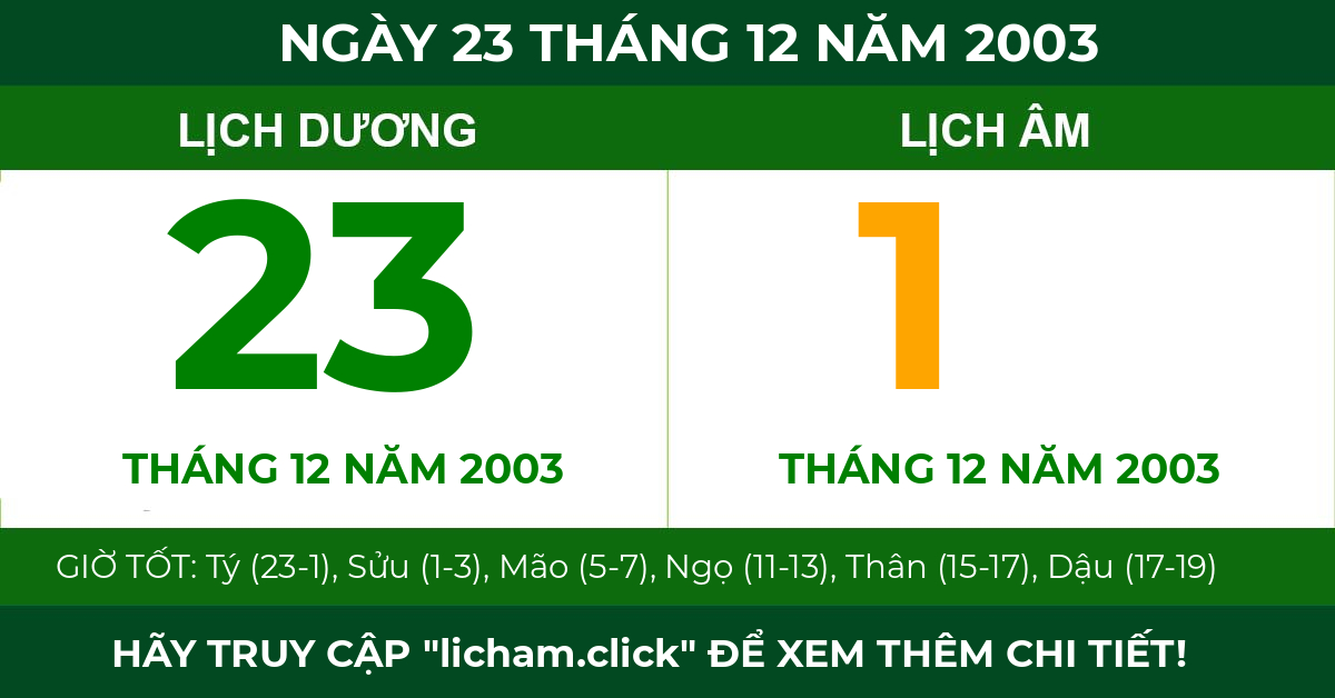 lịch âm ngày 23 tháng 12 năm 2003