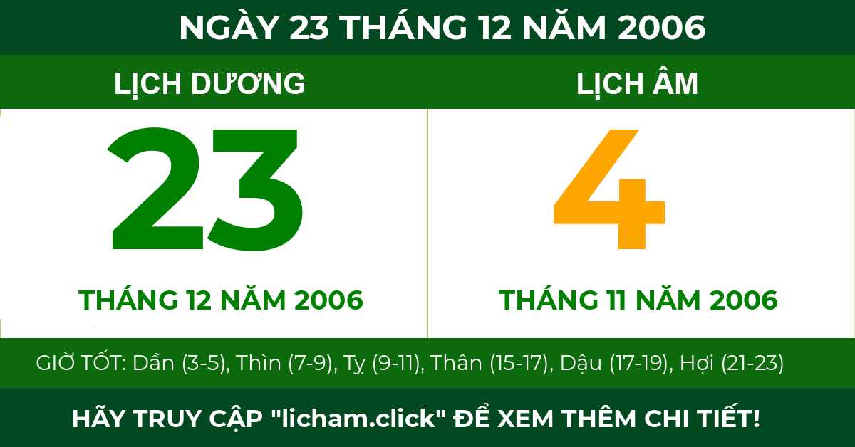 lịch âm ngày 23 tháng 12 năm 2006