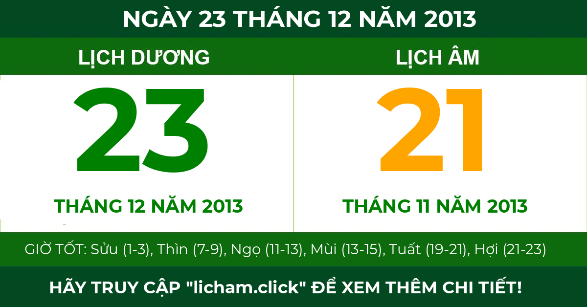 lịch âm ngày 23 tháng 12 năm 2013