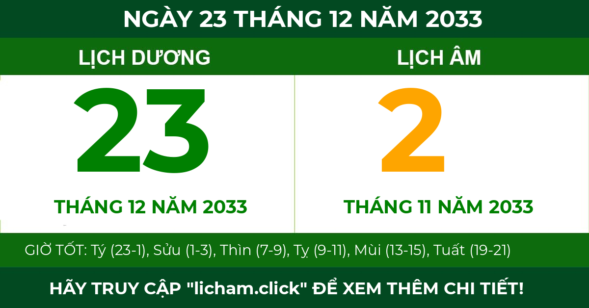 lịch âm ngày 23 tháng 12 năm 2033