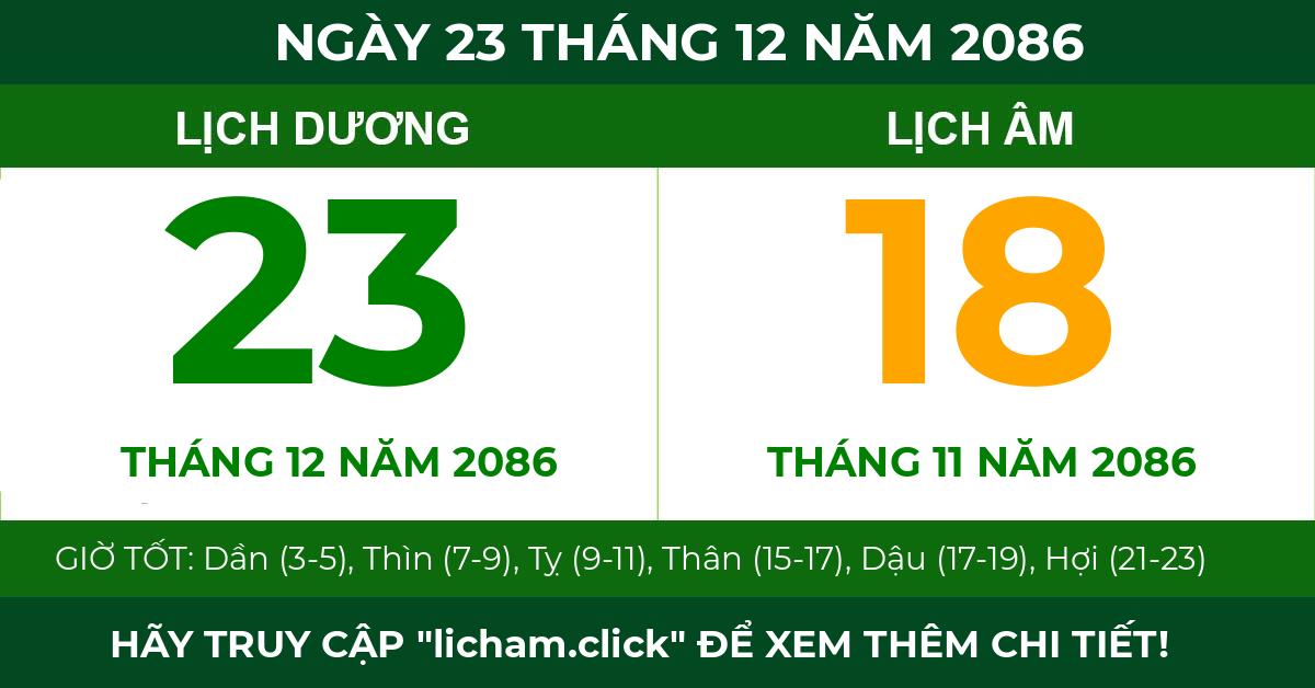 lịch âm ngày 23 tháng 12 năm 2086