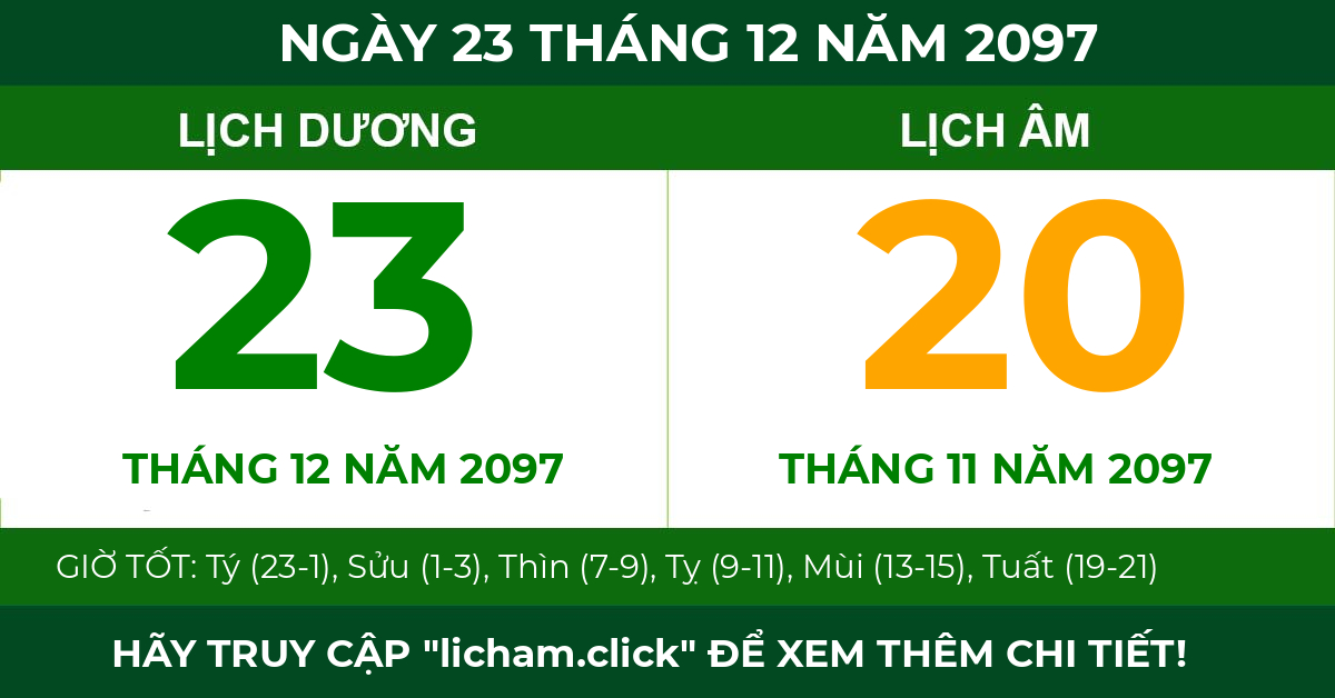 lịch âm ngày 23 tháng 12 năm 2097