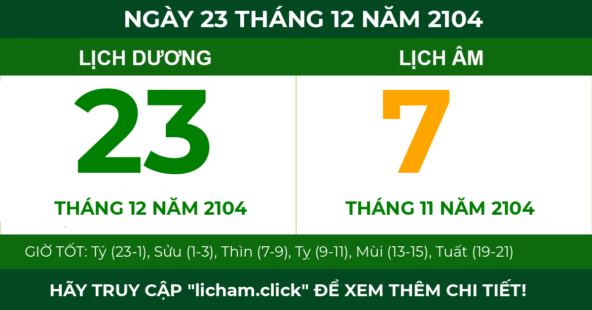 lịch âm ngày 23 tháng 12 năm 2104
