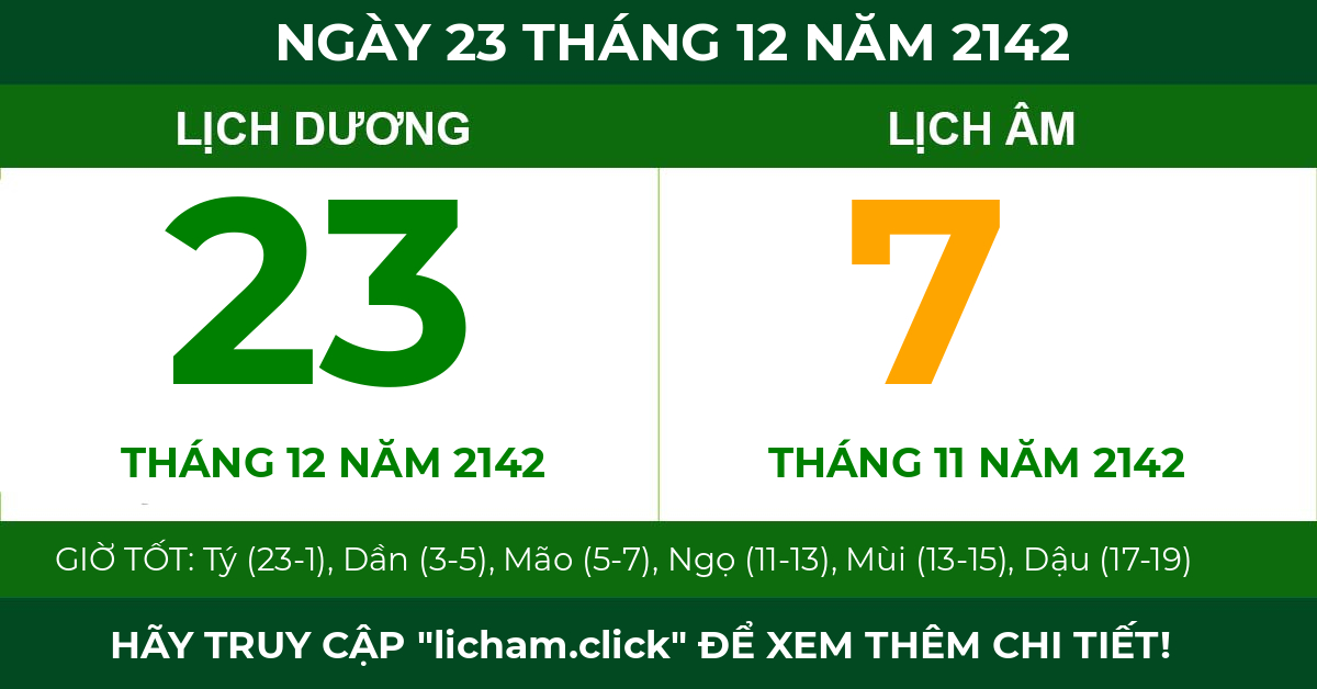 lịch âm ngày 23 tháng 12 năm 2142