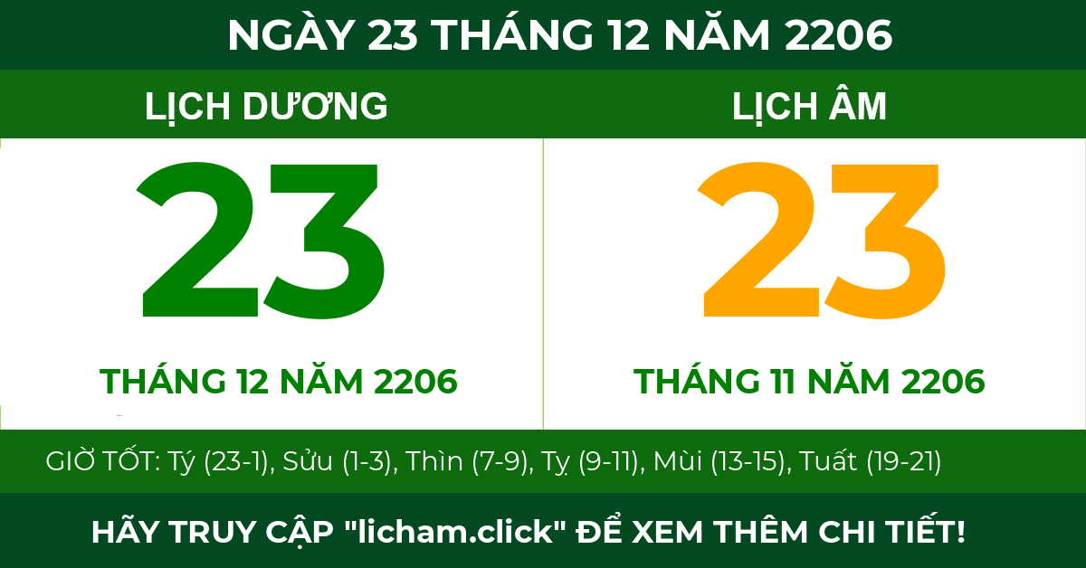 lịch âm ngày 23 tháng 12 năm 2206