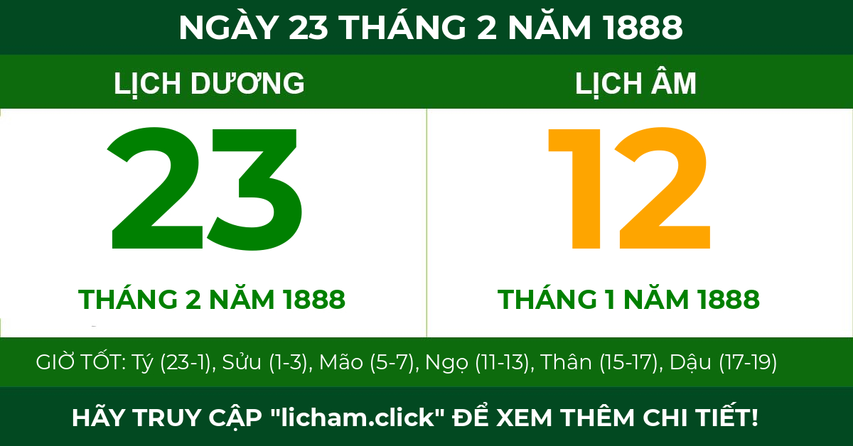 lịch âm ngày 23 tháng 2 năm 1888
