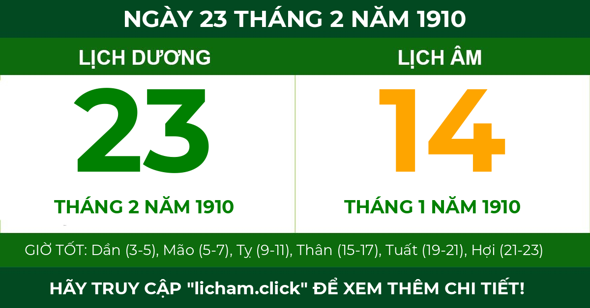 lịch âm ngày 23 tháng 2 năm 1910