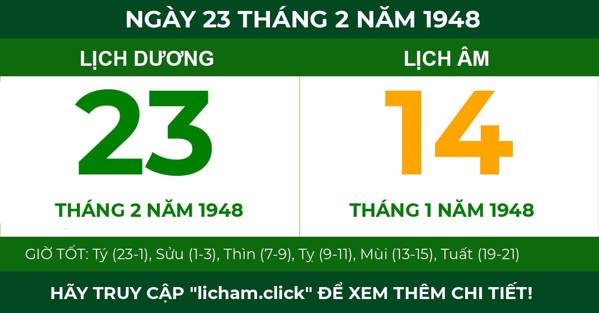 lịch âm ngày 23 tháng 2 năm 1948