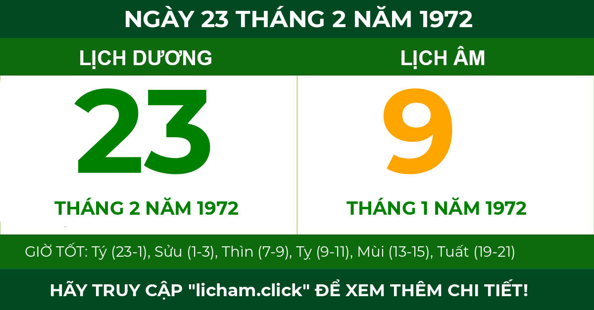 lịch âm ngày 23 tháng 2 năm 1972