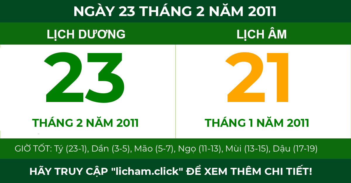lịch âm ngày 23 tháng 2 năm 2011