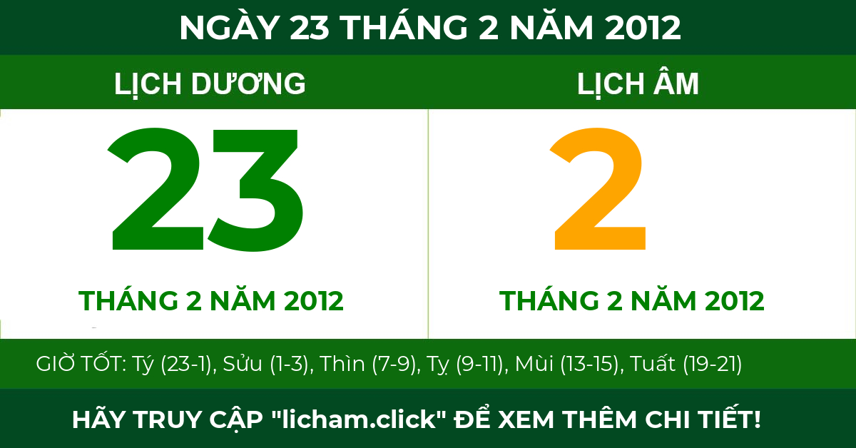 lịch âm ngày 23 tháng 2 năm 2012