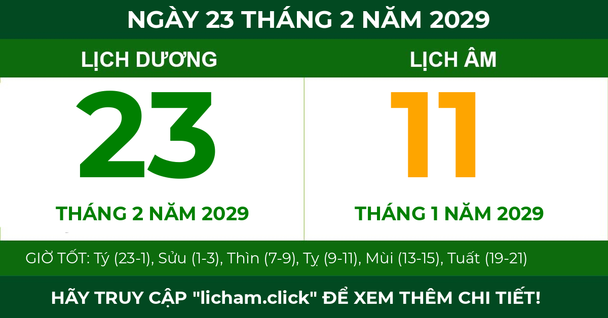 lịch âm ngày 23 tháng 2 năm 2029