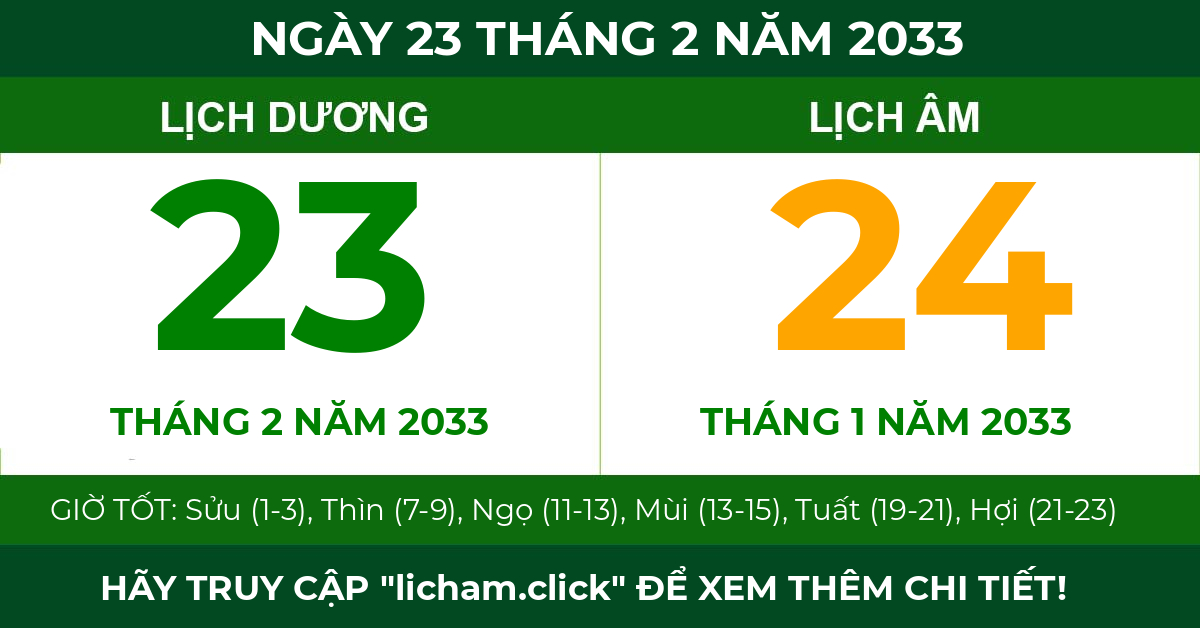 lịch âm ngày 23 tháng 2 năm 2033