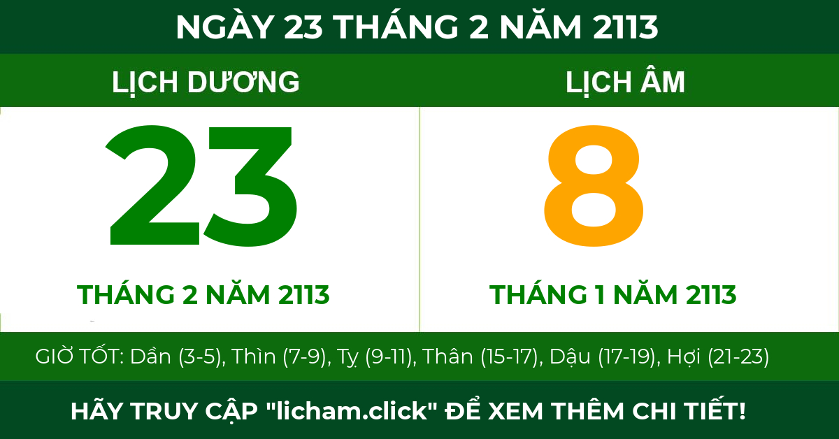 lịch âm ngày 23 tháng 2 năm 2113
