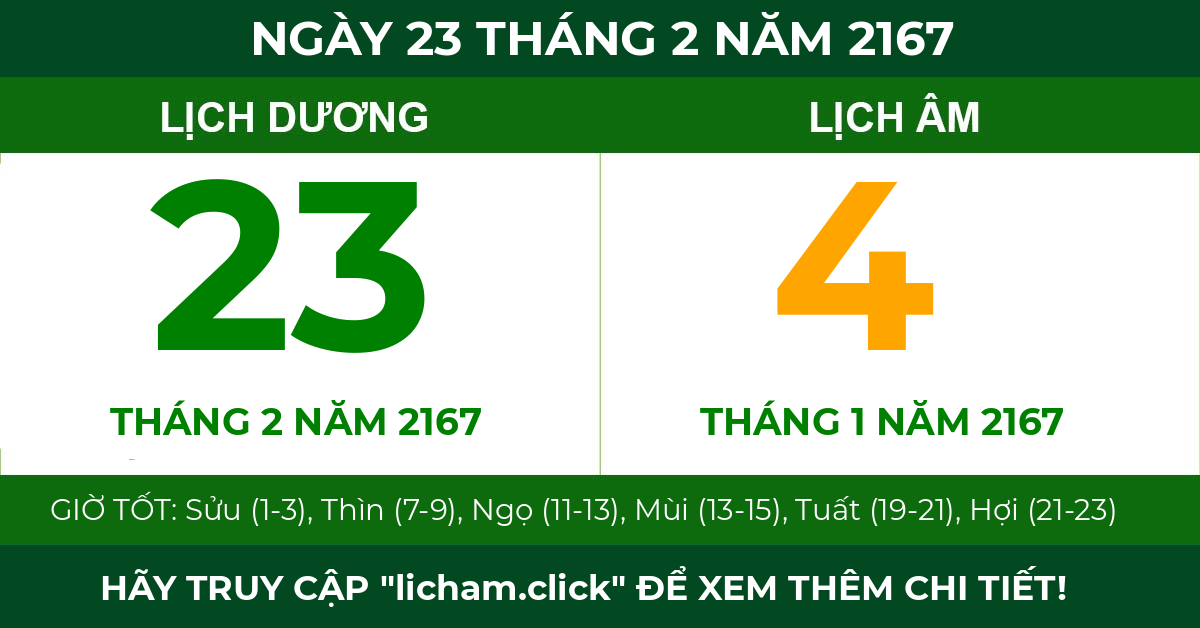 lịch âm ngày 23 tháng 2 năm 2167