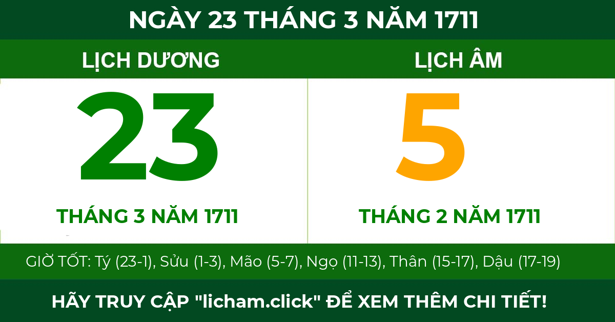 lịch âm ngày 23 tháng 3 năm 1711