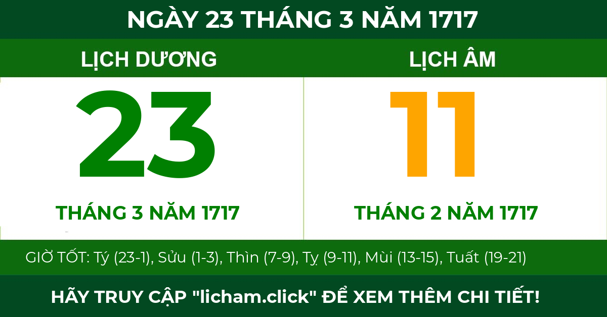lịch âm ngày 23 tháng 3 năm 1717