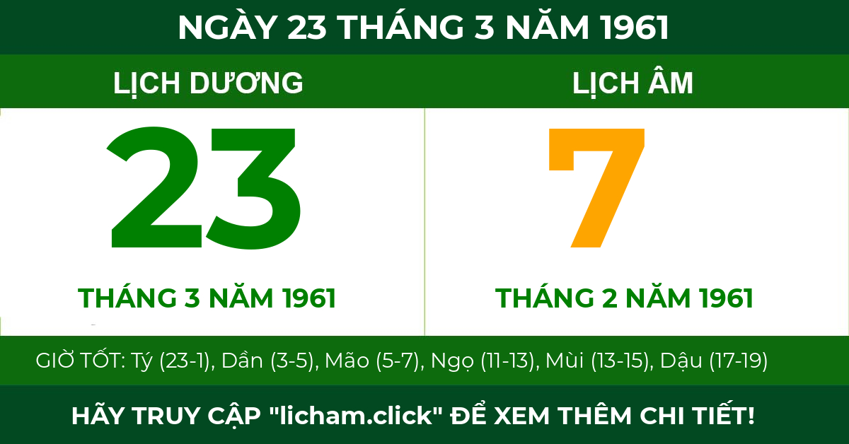 lịch âm ngày 23 tháng 3 năm 1961