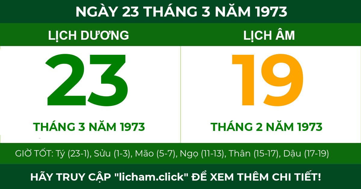 lịch âm ngày 23 tháng 3 năm 1973