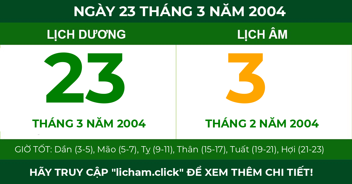 lịch âm ngày 23 tháng 3 năm 2004