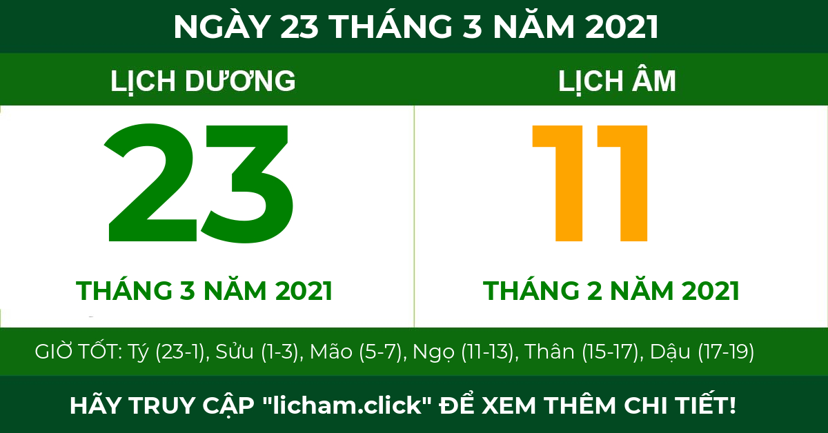 lịch âm ngày 23 tháng 3 năm 2021