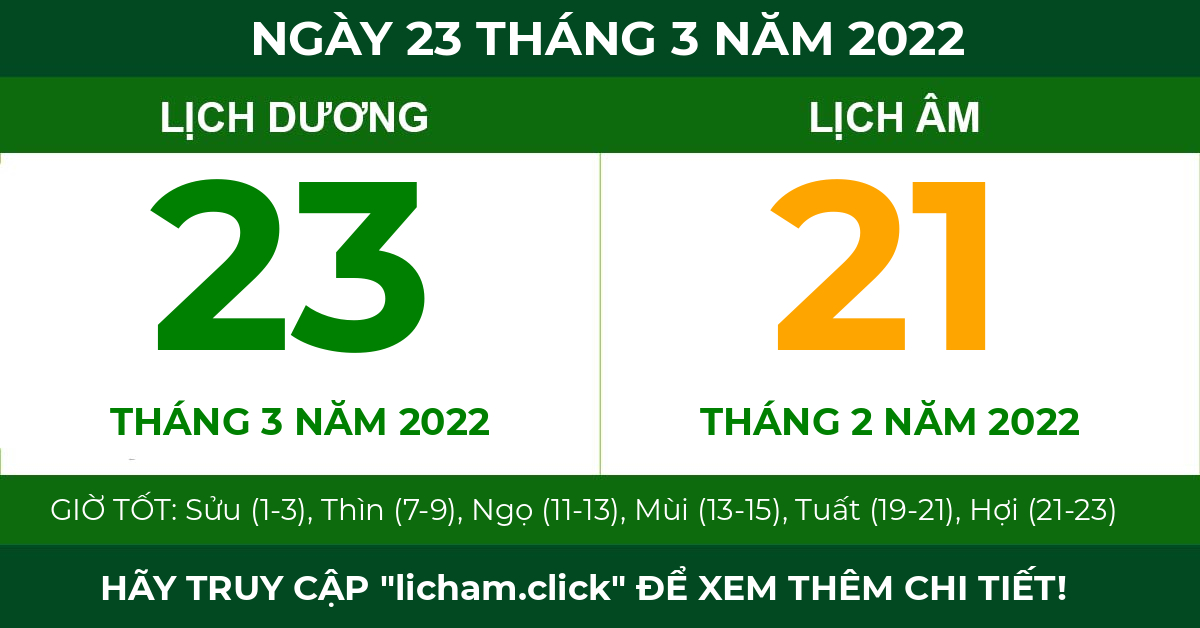 lịch âm ngày 23 tháng 3 năm 2022