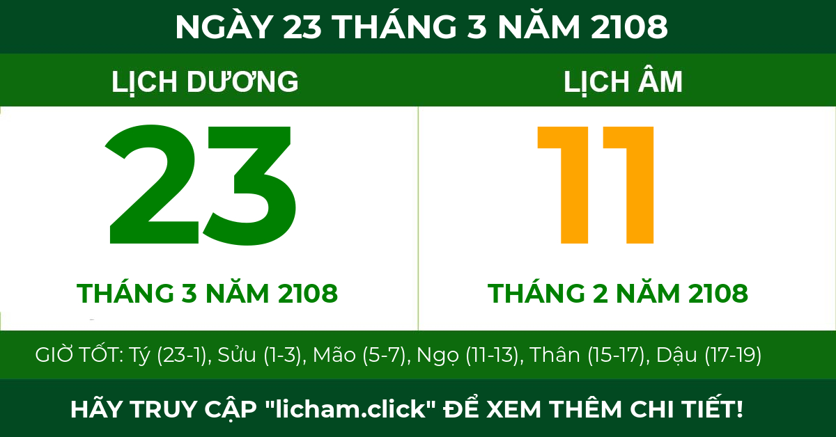 lịch âm ngày 23 tháng 3 năm 2108