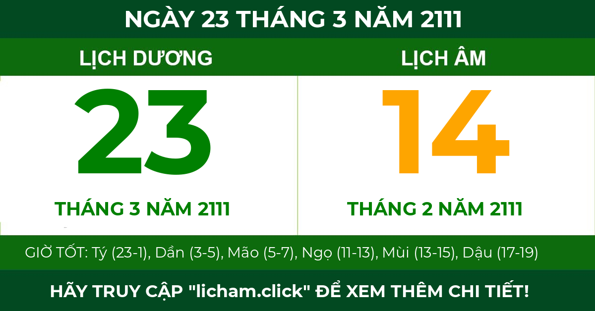 lịch âm ngày 23 tháng 3 năm 2111