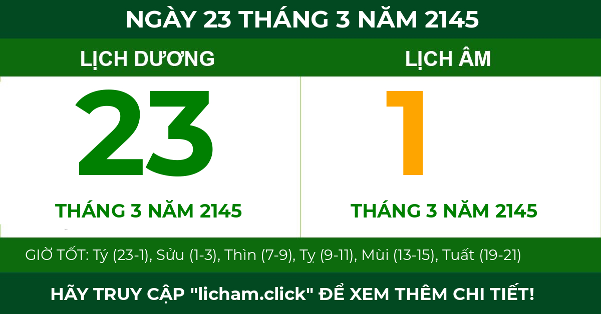 lịch âm ngày 23 tháng 3 năm 2145