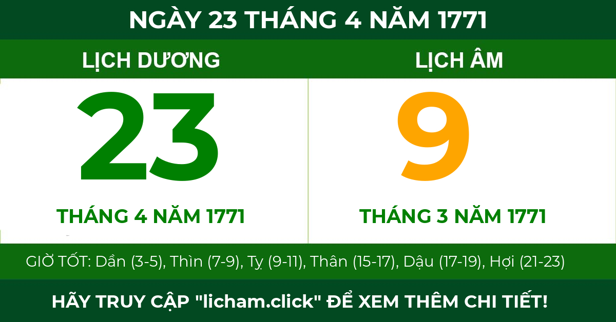 lịch âm ngày 23 tháng 4 năm 1771