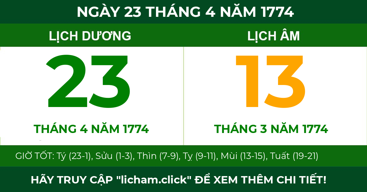 lịch âm ngày 23 tháng 4 năm 1774