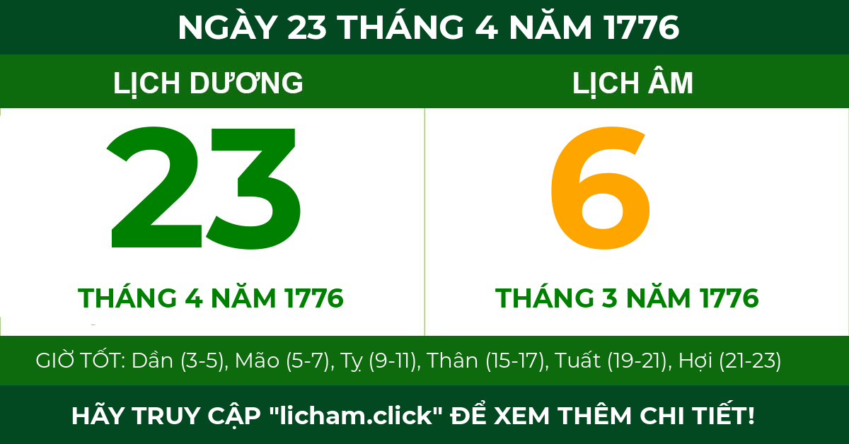 lịch âm ngày 23 tháng 4 năm 1776