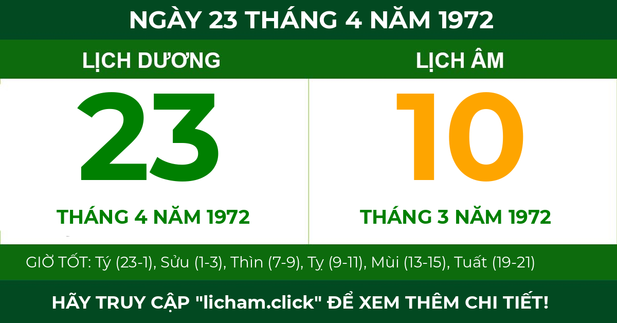 lịch âm ngày 23 tháng 4 năm 1972