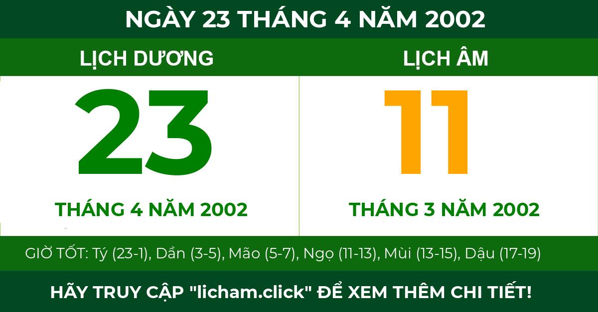 lịch âm ngày 23 tháng 4 năm 2002