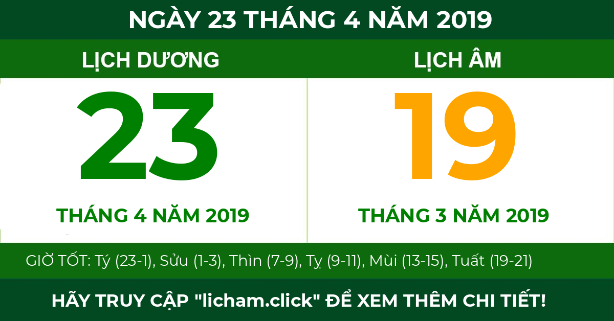 lịch âm ngày 23 tháng 4 năm 2019
