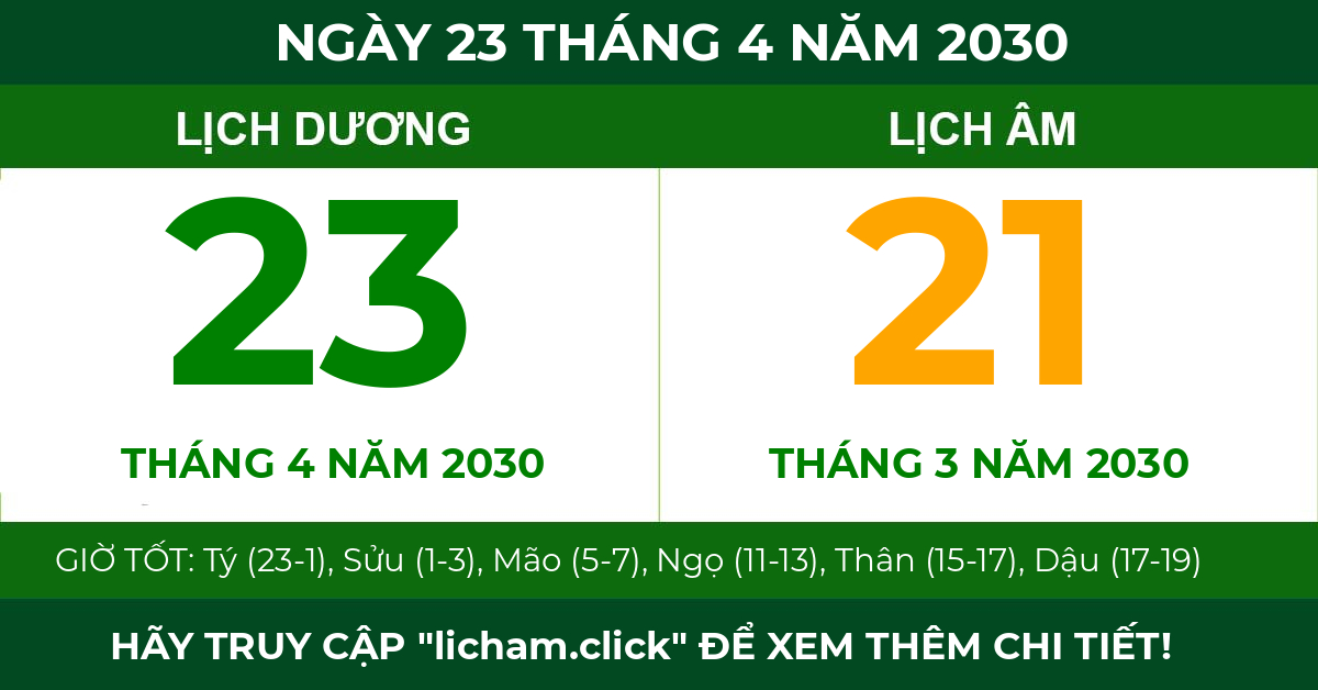 lịch âm ngày 23 tháng 4 năm 2030