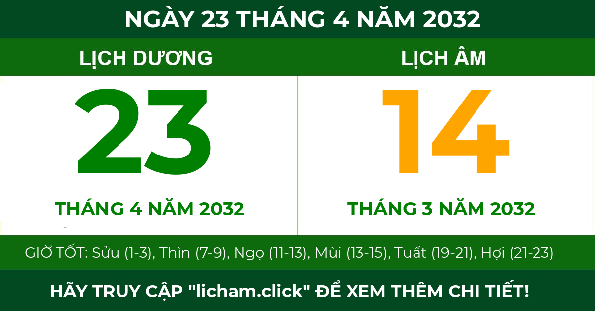 lịch âm ngày 23 tháng 4 năm 2032